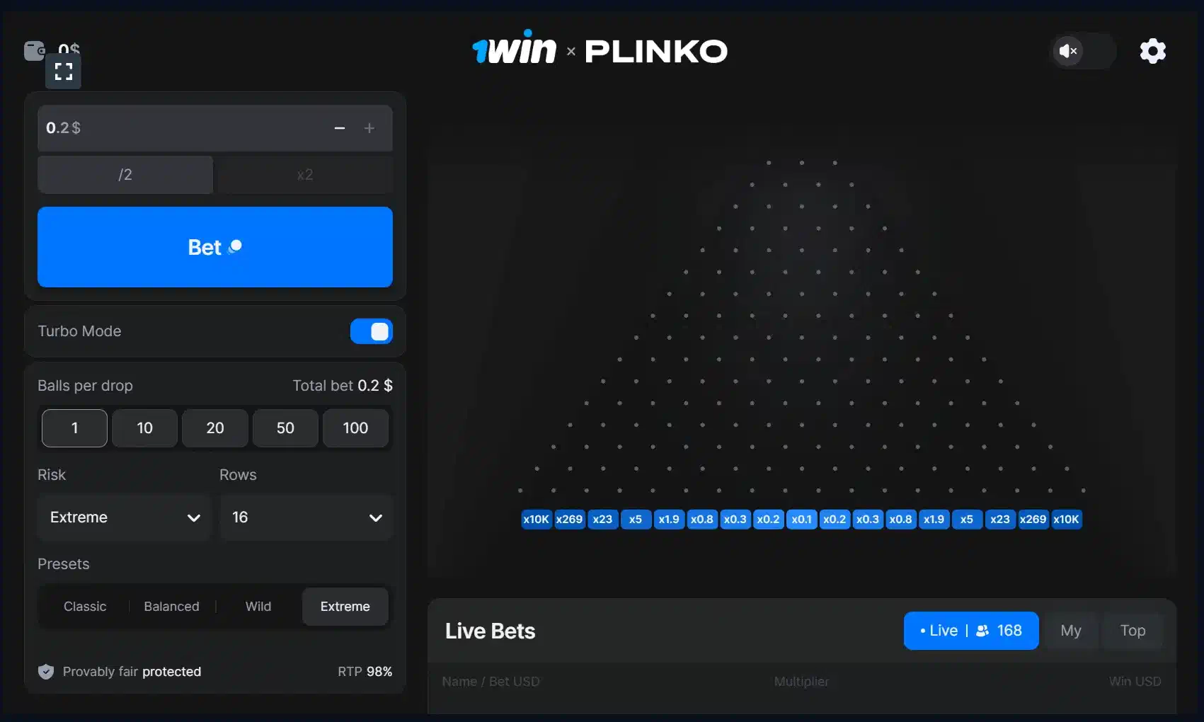 1win Plinko game in India